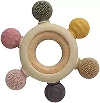 Arudyo Silicone Teething Ring BPA-Free Baby Teething Ring Toy Baby Rudder Grasping Toy Baby Teething Nursing Accessories with Wooden Ring (Khaki) : Amazon.de: Baby Products