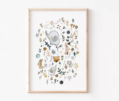 Kinderbild Tiere und Blumen Kinderposter - Etsy.de