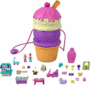 Polly Pocket HFR00 - Ausklappspaß-Schatulle Eiswaffel, Spielset in Form einer Eiswaffel, Spielplatz-Thema, drei Etagen, Spielzeug ab 4 Jahren: Amazon.de: Spielzeug