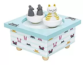Trousselier - Katze & Maus - Tanzende Musikbox - Spieluhr -Ideales Geburtsgeschenk - 2 abnehmbare Figuren - Einfache Bedienung - Musik Love Story - Farbe blau : Amazon.de: Küche, Haushalt & Wohnen