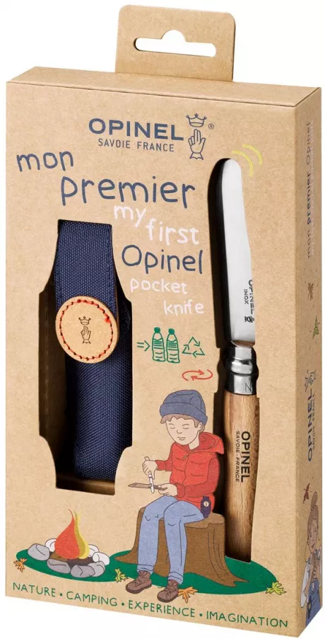 Opinel Kindermesser als Geschenkset mit blauer Gürteltasche | Taschenmesser & Multitools