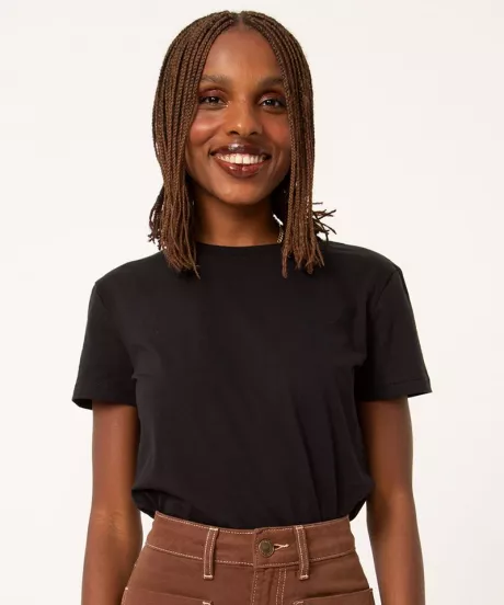 camiseta básica de algodão manga curta preto - C&A
