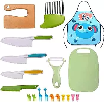 19-teiliges Kinder Küchenmesser Set,Kindermesser zum Schneiden Fingerschutz chneiden mit Sicherheit Holzmesser Schneidebrett Schäler Messer Wellenschneider zum Schneiden Kochen von Obst oder Gemüse : Amazon.de: Küche, Haushalt & Wohnen
