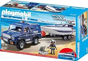 PLAYMOBIL 5187 Polizei-Truck mit Speedboot: Amazon.de: Spielzeug