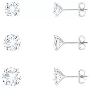Kit 3 Brincos Prata 925 Zircônia Redonda 4mm, 5mm e 6mm