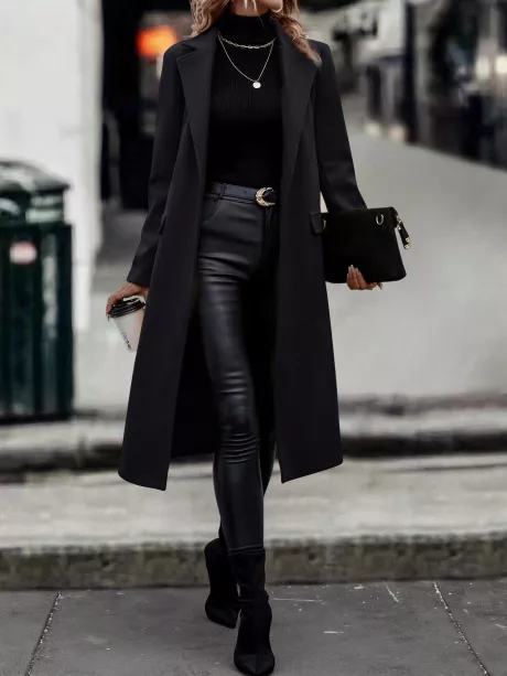 SHEIN Privé Sobretudos colarinho de lapela detalhe da aba com cinto