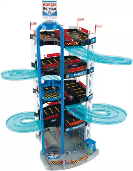 Theo Klein 2813 Bosch Car Service Parkhaus I Mit 5 Ebenen, doppelter Abfahrtrampe, 2 Rennautos, Fahrstuhl und vielem mehr I Maße: 55 cm x 55 cm x 85 cm I Spielzeug für Kinder ab 3 Jahren, Multi-colored: Amazon.de: Spielzeug