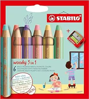 Multi-Talented Pencil - STABILO woody 3 in 1 - Pack of 6 - Assorted Pastel Colours with Sharpener : Amazon.de: Stationery & Office Supplies