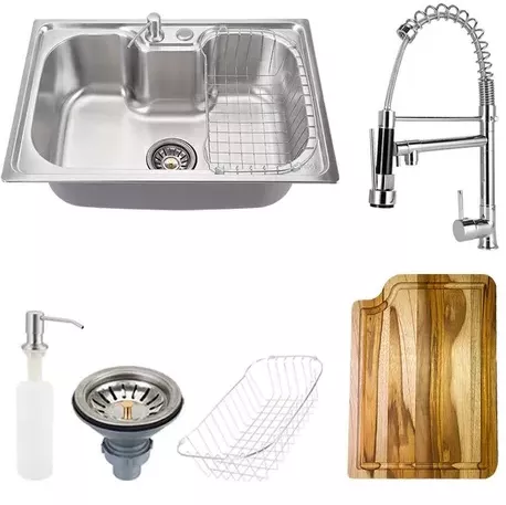 Cuba para Cozinha Pia Inox Com Acessórios e Tábua Carajás e Torneira Gourmet Monocomando Munim Pingoo.casa | Frete grátis