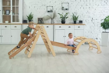 4in1 Montessori Climbing Frame Set: Triangle Ladder + Arch/Rocker +– Goodevas