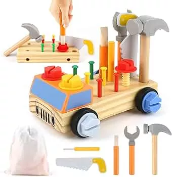 DINORUN Werkzeug Kinder Montessori Spielzeug ab 3 4 5 Jahre,Kinderwerkzeug Holzspielzeug Motorikspielzeug mit Aufbewahrungstasche, Geschenk Kinderspielzeug für Mädchen Junge: Amazon.de: Spielzeug