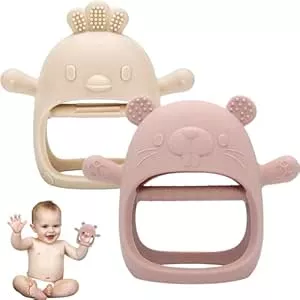 Beißring Baby, 2 Stück Baby Spielzeug 6 9 12 Monate, Zahnungshilfe Baby ab 3 Monate, Handschuh Beissring Baby, Fäustling Beißspielzeug Geschenke für Kleinkinder (Beige + Rosa) : Amazon.de: Baby