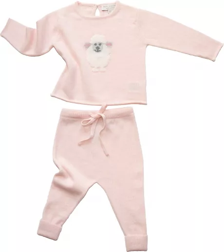 Babykleidung Set mit Schäfchen-Intarsie - reines Kaschmir – Rosé(