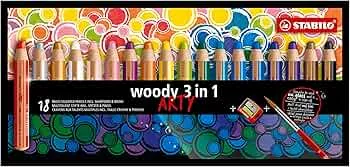 Buntstift, Wasserfarbe & Wachsmalkreide - STABILO woody 3 in 1 - ARTY - 18er Pack mit Spitzer und Pinsel - mit 18 verschiedenen Farben : Amazon.de: Bürobedarf & Schreibwaren
