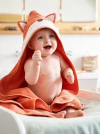 Set aus Badetuch und Waschhandschuh ,,Fuchs" in orange/fuchs