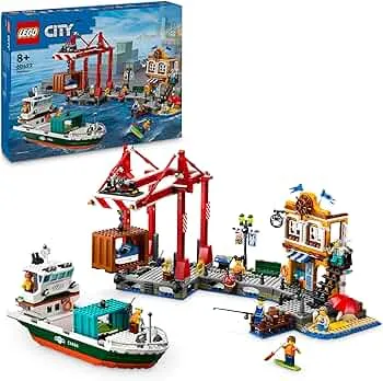 LEGO City Hafen mit Frachtschiff, Bauspielzeug für Jungen und Mädchen ab 8 Jahren, Geschenkidee für Kinder, Containerkran, Schiff-Spielzeug und 8 Minifiguren 60422: Amazon.de: Spielzeug