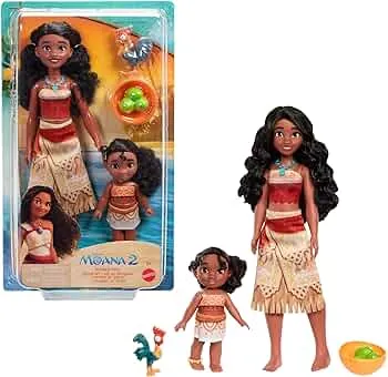 Mattel Disney Vaiana 2 Spielzeuge, Schwesternset mit 2 Modepuppen im bekannten Look, Haustier Heihei, Kokosnuss- und Korbzubehörteile, inspiriert vom Film, JBT66: Amazon.de: Spielzeug