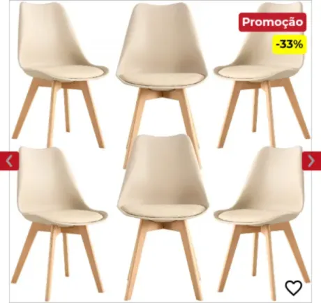 Pack 6 cadeiras (bege). Valor: €199,00 (consultar valor no site)