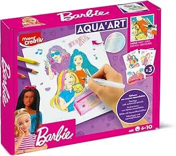 Maped CREATIV - Farvningssæt AQUA'ART - BARBIE - Akvarelaktivitet til børn - akvarelpen + vandpensel - 3 plakater i A4-format med metaleffekter - fra 7 år - officiel Barbie-licens : Amazon.de: Bolig og køkken