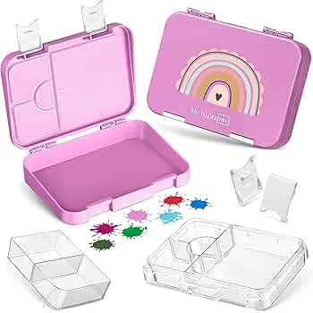 My Vesperbox – Len - Bento Box Børn - Madkasse med 4+2 rum - Ekstremt robust - Madkasse - Brødboks ideel til Børnehave og Skole... (Pink - Regnbue) : Amazon.de: Bolig og køkken