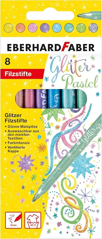 Eberhard Faber 551009 - Glitzer Filzstifte Pastell, 8 Malstifte mit dünner Spitze im Kartonetui : Amazon.de: Spielzeug
