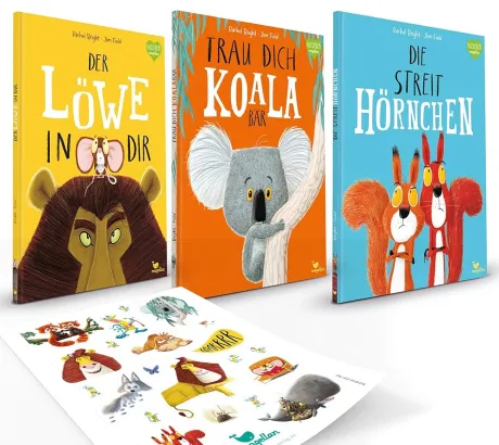 3er Bücher Set: Trau dich, Koalabär, Die Streithörnchen, Der Löwe in dir | Bright/Field, Kinderbücher über Mut, Freundschaft & Selbstvertrauen + exklusives Stickerset - Bilderbuch-Set ab 3 Jahren : Rachel Bright, Jim Field: Amazon.de: Bücher