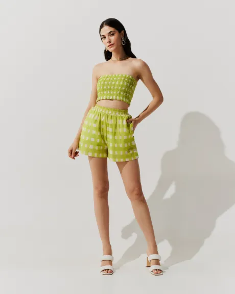 top e short xadrez verde