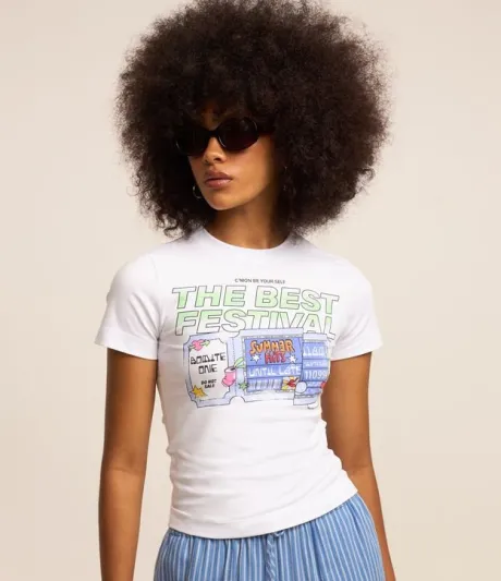 Blusa New T-shirt em Algodão com Estampa The Best Festival Branco