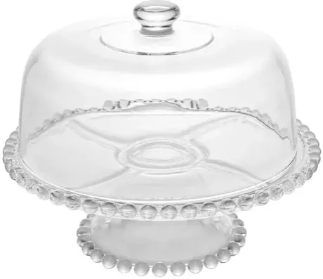 Boleira de vidro com pé e tampa