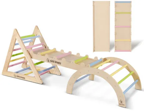 CCLIFE Klettergerüst Montessori Kletterdreieck mit Rutsche Kletterbogen ab 1 jahr, Das Kletterdreieck ist 80 cm hoch, 91 cm lang und 47 cm breit.