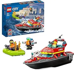 LEGO City Feuerwehrboot, Spielzeug, das im Wasser schwimmt, mit Rennboot, 3 Minifiguren und Jetpack, Feuerwehr-Boot-Spielzeug Geschenkidee für Jungen und Mädchen ab 5 Jahren 60373: Amazon.de: Toys