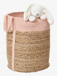 Vertbaudet Aufbewahrungskorb aus Jute und Baumwolle in natur/rosa
