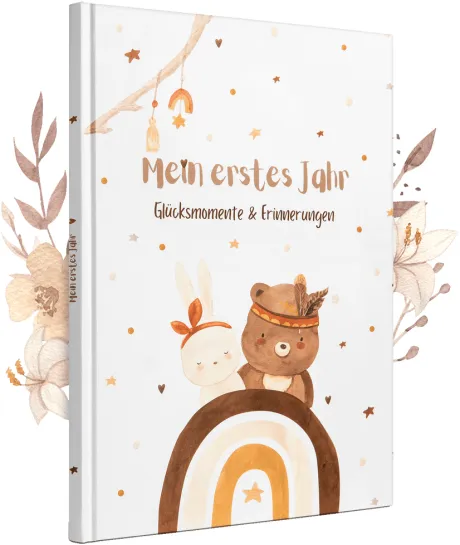 Eulentaler I Babyalbum 1.Jahr mit Waldtieren - Geschenk zur Babyparty & Geburt