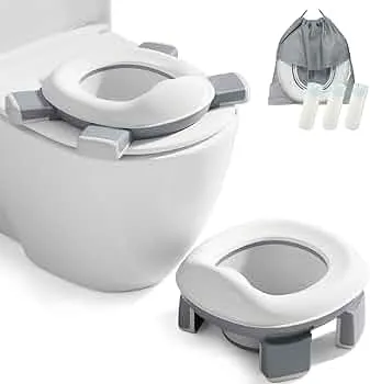 DEANIC Toilettensitz Kinder,Töpfchen Training Sitze,Reisetöpfchen 2-IN-1 Unterwegs Potty Seat Baby Faltbare Tragbar mit 60 Einweg Töpfchen Einlagen (Grau) : Amazon.de: Baby