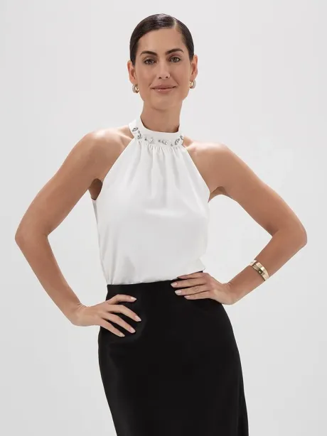 Blusa Cava Americana em Crepe Off White Maristela