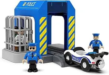 TOPLIVING Zubehör für Holzeisenbahnschienen, Polizeistation, kompatibel mit Allen Eisenbahnschienen, Erweiterungspaket für Kinder ab 3 Jahren: Amazon.de: Spielzeug