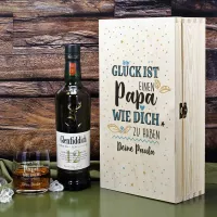 Glück ist einen Papa wie dich zu haben Geschenkset | Glenfiddich Single Malt Whisky | mit graviertem Whiskyglas in personalisierter Holzbox