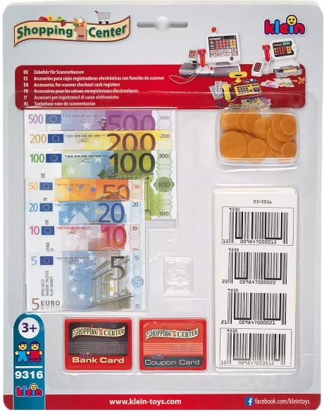 klein Spielgeld und Zubehörset für Supermarktkasse, klein